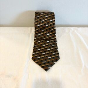 Bruno Piattelli Geometric Olive Black Handmade Silk Men’s Necktie Tie EUC